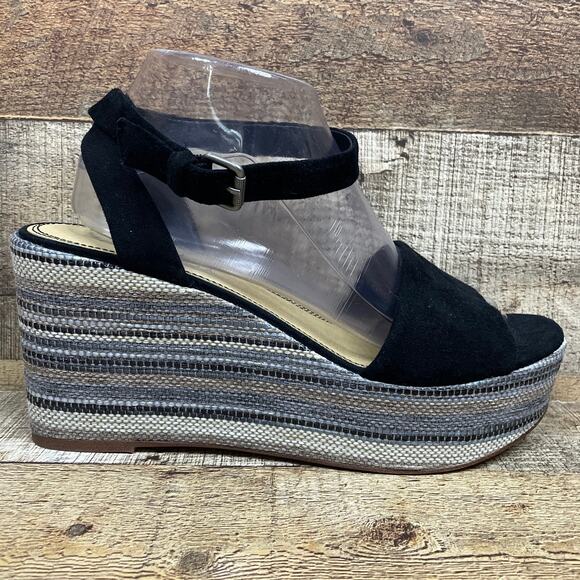 Splendid Felix Platform Wedge Sandals Ankle Wrap Neutral Stripe Black Size 9.5 - Picture 6 of 13